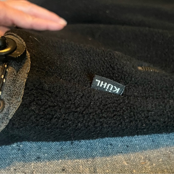 Mens KUHL Black Full Zip Thumb Holes Faux Leather Trim Sherpa Fleece Jacket Sz M - Picture 3 of 7